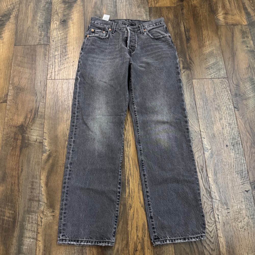 Levis 501 90s Jeans Faded Black Straight Button Fly Denim Women's Size 25 Cotton